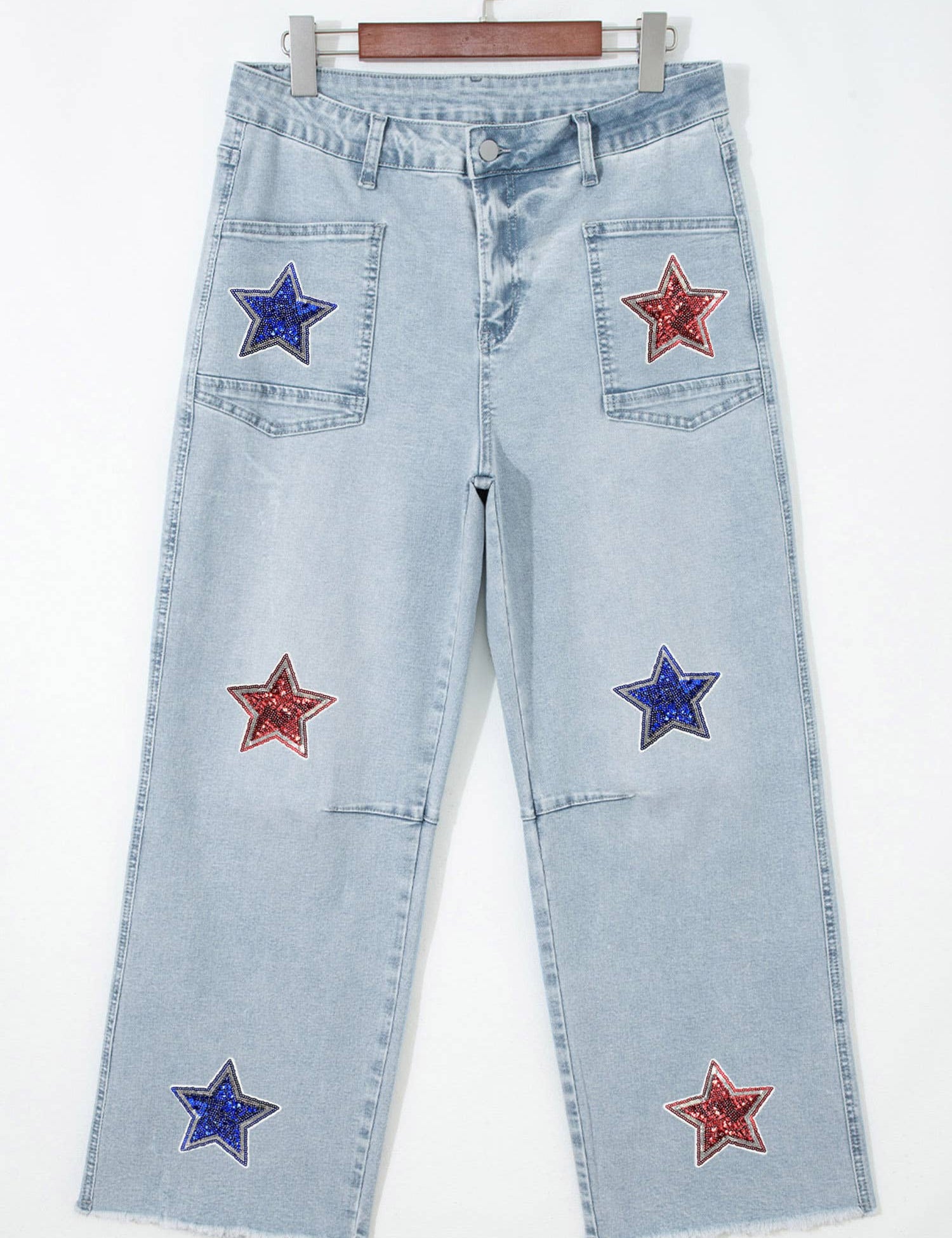 Patriotic Sequin Stars Patch Pocket Shift Jeans