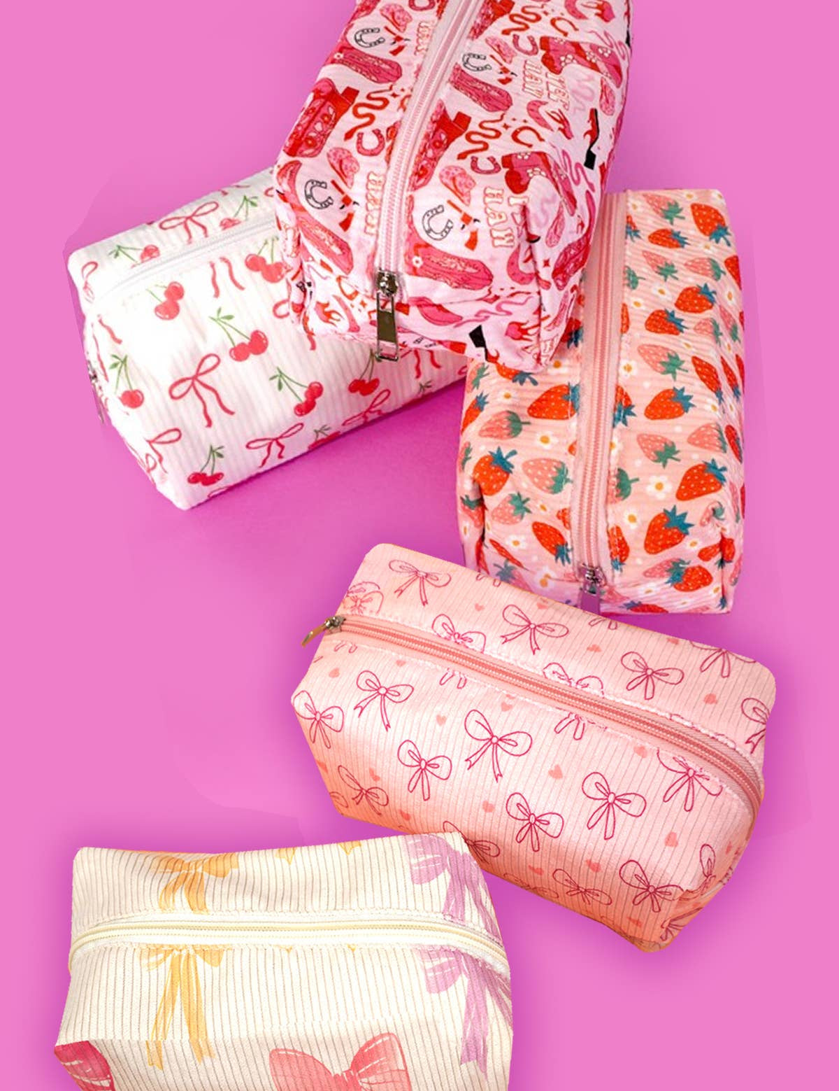STRAWBERRY WESTERN BOW MAKEUP COSMETIC POUCH BAG | 40P544: BOW PINK