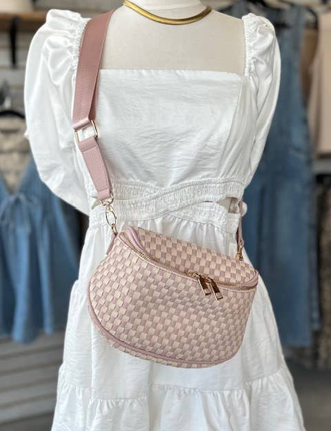 Birdie Saddle Checkered Crossbody Bag: Navy Checkered