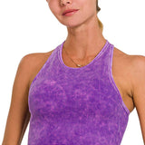 `.0802 Premium Washed Seamless High-neck Crop Tank SI-25526: K GREEN-162190 / S/M