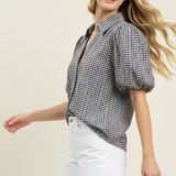FLORAL GINGHAM BLOUSE TOP - 5707TD: Light Blue / L