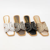 MARISA H-SHAPED UNIQUE ZIPPER LINE DESIGN SANDAL: CHAMPAGNE / 10
