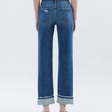 HIGH RISE DARK WASH CUFFED STRAIGHT JEANS T6666: NICO / 28