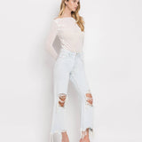 90'S VINTAGE SUPER HIGH RISE CROP FLARE JEANS V2471: NASHVILLE MOON / 31