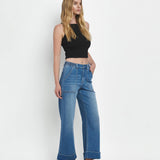 HIGH RISE DOUBLE CUFFED BAGGY WIDE JEANS V3589: ENVIABLY / 28