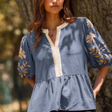 Solid Airflow Peplum Blouse : Denim Blue / M