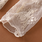 Semi Sheer Mesh Floral Lace Layering Top: Taupe / XL