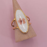 18K STAINLESS STEEL TARNISH FREE FLORAL RINGS | 40R104: OVAL APRICOT