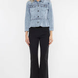 OPEN PACK CLASSIC FIT PEPLUM DENIM JACKET-KC7369L: LIGHT / L