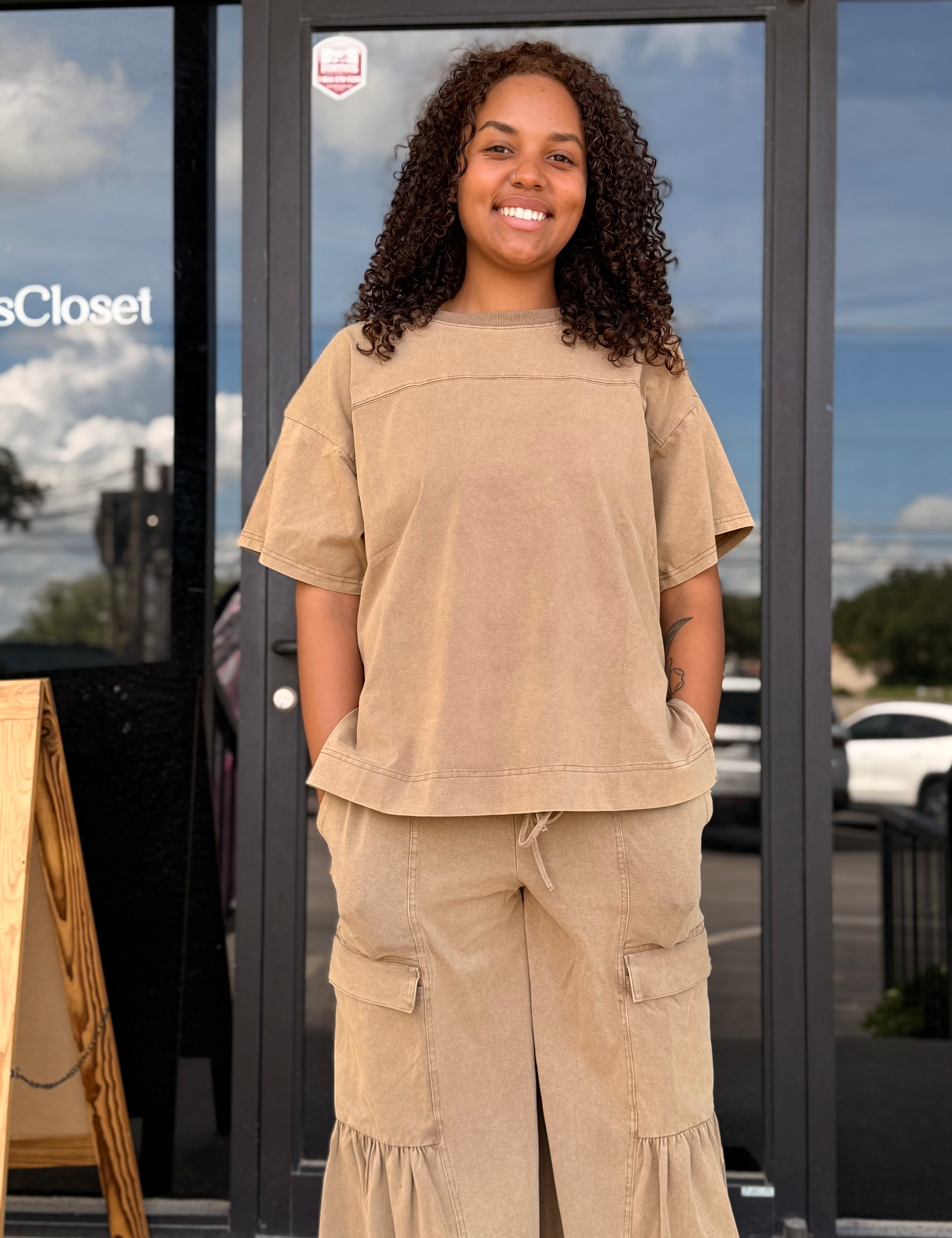 Mineral Washed Tiered Wide Leg Pant
