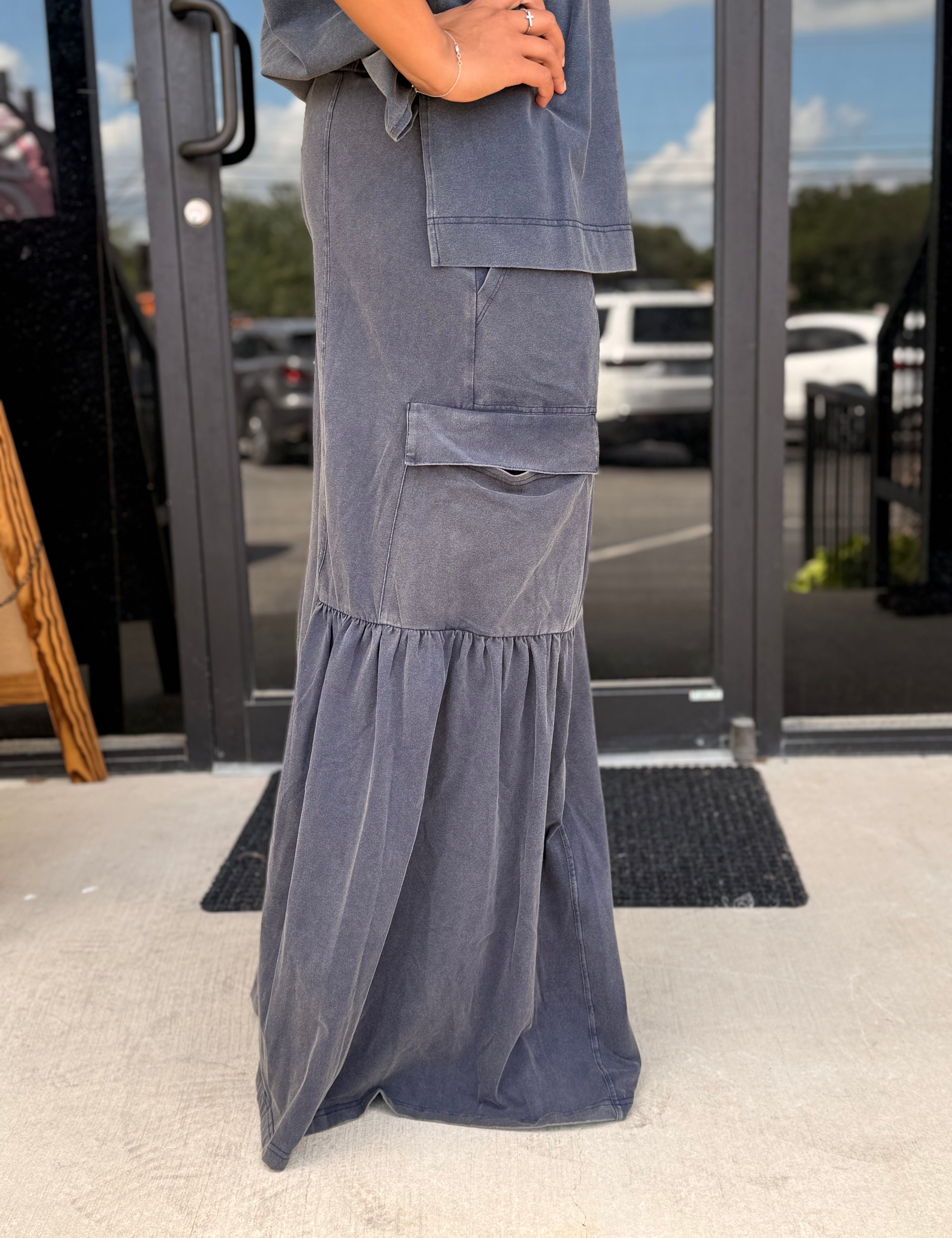 Mineral Washed Tiered Wide Leg Pant