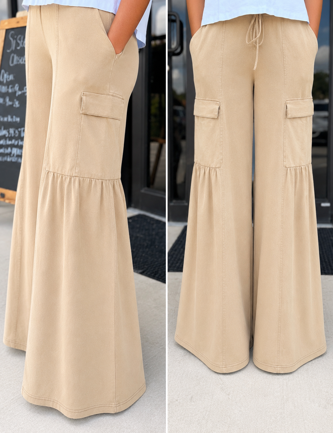 Mineral Washed Tiered Wide Leg Pant