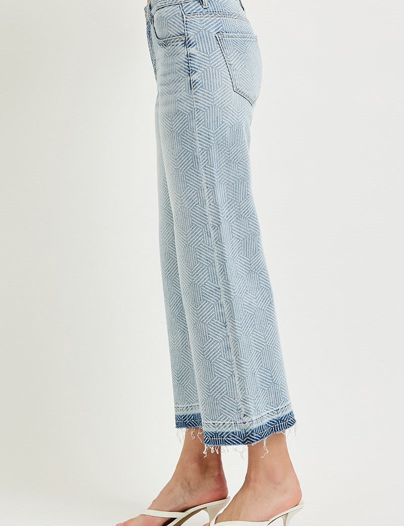 Risen High Rise Crop Wide Leg Cube Print Jean