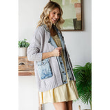 Knit Body Denim Layerd Jacket: Cream / Denim / L