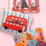 LONDON BUS FLOWER PARIS SEED BEAD COIN POUCH | 91CP1070: LONDON BUS 1070