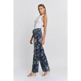 HIGH RISE WIDE LEG EMBELLISHMENT: FLORAL BLUE / 28