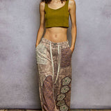 Drawstring Floral Patch Denim Pants