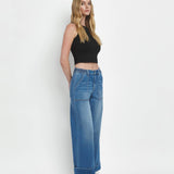 HIGH RISE DOUBLE CUFFED BAGGY WIDE JEANS V3589: ENVIABLY / 30