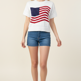 AMERICAN FLAG GRAPHIC KNITTED SWEATER TOP - 7254WS: White / M