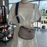 Birdie Saddle Checkered Crossbody Bag: Blue Checkered