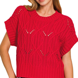 ,,,.0722 Cable Knit Short Sleeve Sweater SI-28167: DEEP CAMEL-184427 / M