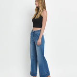 HIGH RISE DOUBLE CUFFED BAGGY WIDE JEANS V3589: ENVIABLY / 30