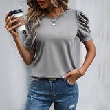 Casual Bubble Sleeve Short Sleeve t-shirt: Pink / 100%Polyester / S