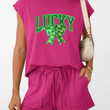St Patricks Day Lucky Sequin Bow Two Piece Set: Black / 65%Polyester  30%Viscose   5%Elastane / XL