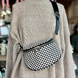 Birdie Saddle Checkered Crossbody Bag: Blue Checkered