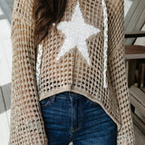 Star Crochet Hoodie Relaxed Knit Pullover Sweater (S-XL)