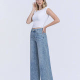 HIGH RISE MEDIUM LIGHT FLORAL PRINT WIDE LEG JEANS T7335FPR: FLORAL PRINT / 27