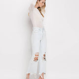 90'S VINTAGE SUPER HIGH RISE CROP FLARE JEANS V2471: NASHVILLE MOON / 32
