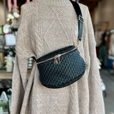 Birdie Saddle Checkered Crossbody Bag: Blue Checkered