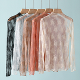Semi Sheer Mesh Floral Lace Layering Top: Black / L