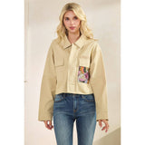 Sequins Contrast Jacket: Tan / S