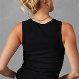 Women's  Plain Ruched Side Slim Tank Top: Apricot Pink / 95%Polyester+5%Elastane / L
