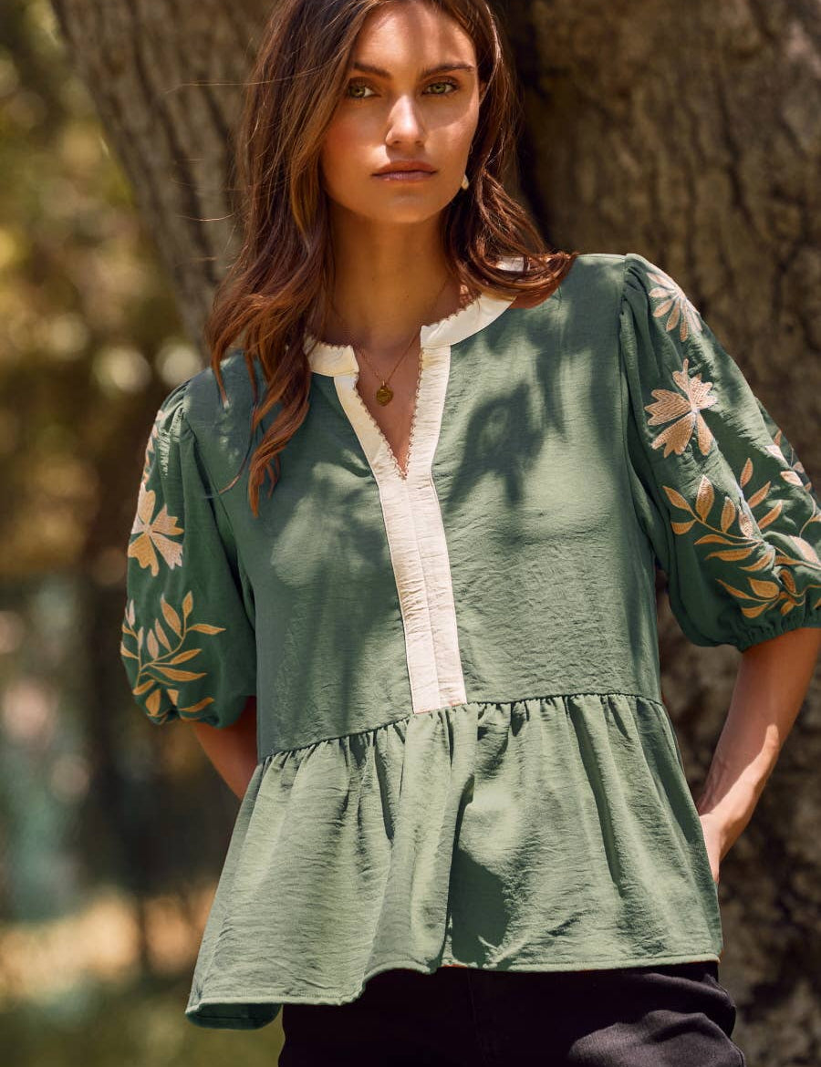 Solid Airflow Peplum Blouse : Mocha / M