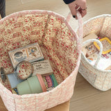 Boho Organizer Tote Floral Quilted Storage Basket