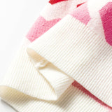 Pink Heart Print Short Sleeve Knit Sweater Valentine Top: Sachet Pink / 52%Viscose+26%Polyester+22%Polyamide / S
