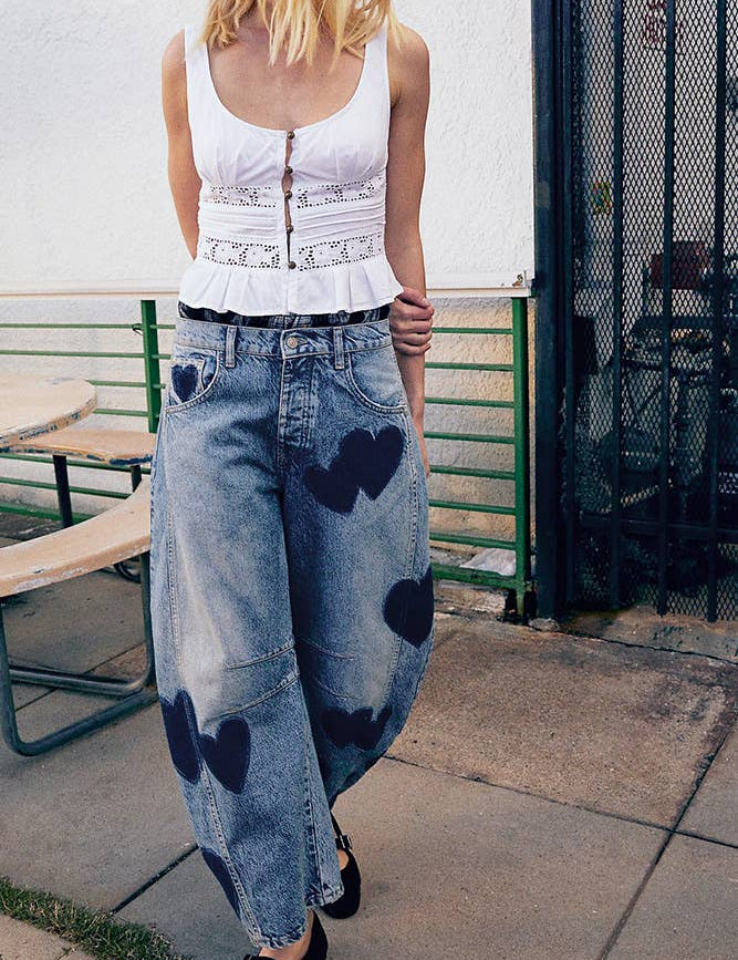 Heart Pattern Straight Jeans YYNZ022: Blue / M