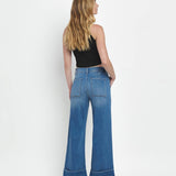 HIGH RISE DOUBLE CUFFED BAGGY WIDE JEANS V3589: ENVIABLY / 28