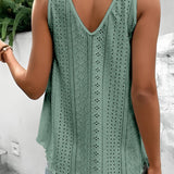 Multicolor Lace Crochet Splicing V Neck Loose Fit Tank Top: Apricot Pink / 95%Polyester+5%Elastane / M