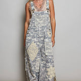 Crochet Contrast Patch Detail Chest Pocket Woven Overalls