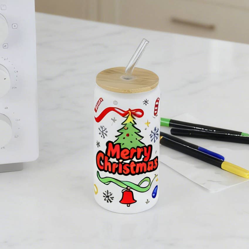 16oz Sublimation Glass Tumbler with Bamboo Lid, set of 24