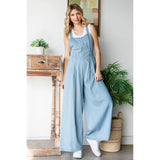 Pleated Denim Overall with Pockets