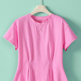 Pleated Waist Cotton Spandex Everyday Tee