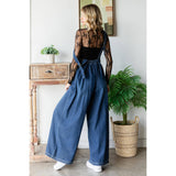 Pleated Denim Overall with Pockets