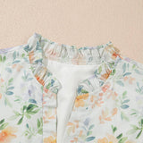 Beige Floral Print Shirred High Waist Puff Sleeve Mini Dress: Beige S