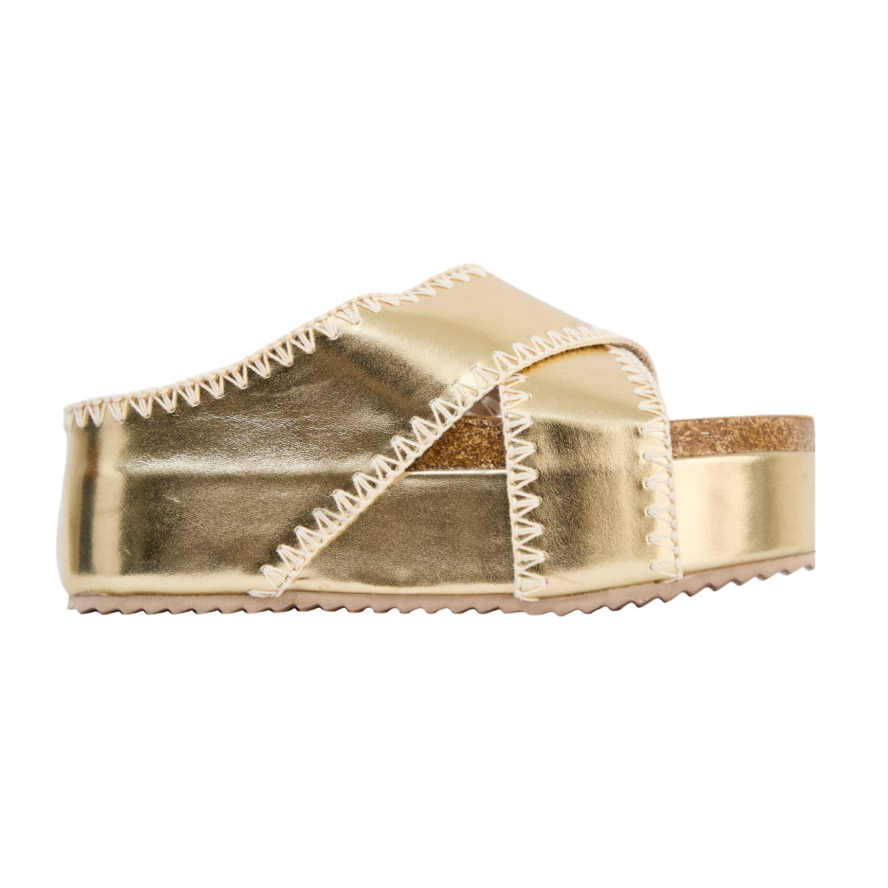 Nina 4 Crisscross Platform Wedge with Contrast Stitch Detail: Nude Raffia / 9