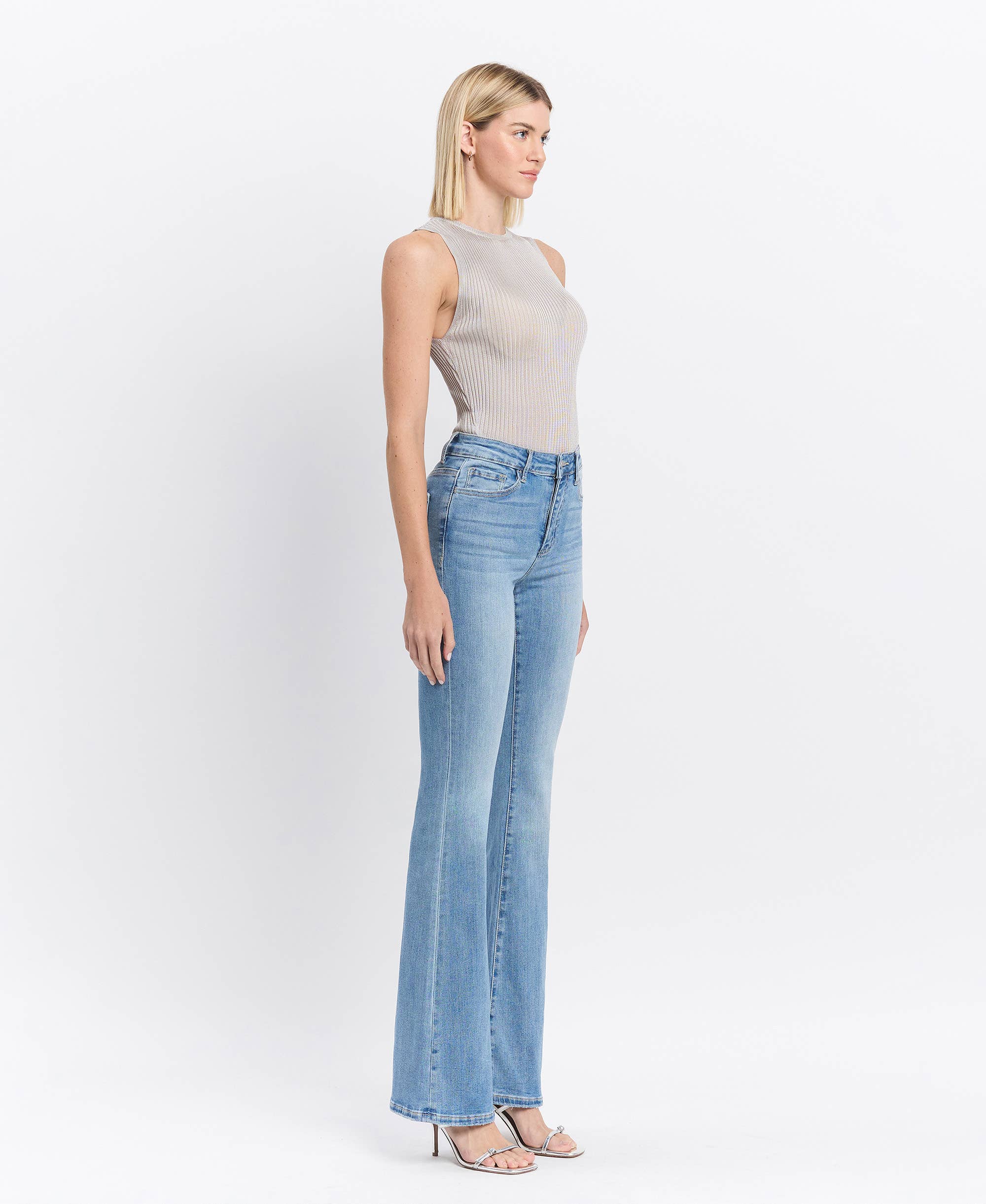 HIGH RISE LONG FLARE JEANS V2812: JUST FINE / 27